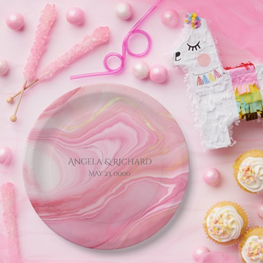 Rosa marmorierter Hintergrund Pappteller (Party)