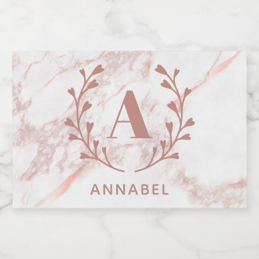 Rosa Marmorkranz Brautparty Monogram Mini Schaumweinetikett (Einzelnes Label)