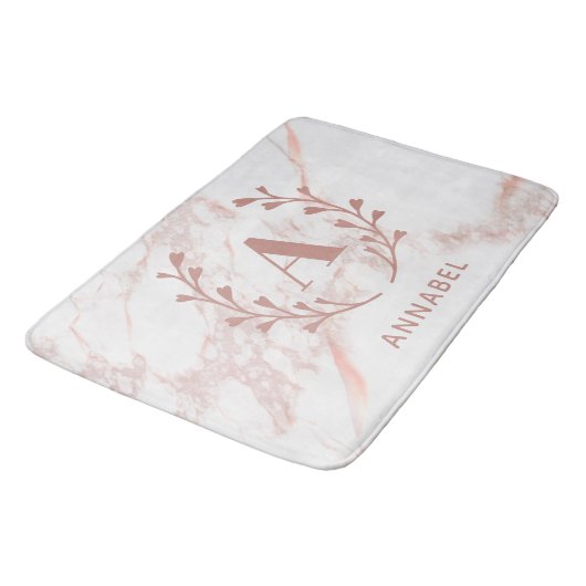 Rosa Marmormonogramm für alle Initial- und Namensf Badematte (Schrägansicht)