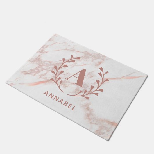 Rosa Marmormonogramm für alle Initial- und Namensf Fußmatte (Schrägansicht)