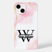 Rosa Marmormonogramm | Girly Modern Gold Glitzer Case-Mate iPhone Hülle (Rückseite)