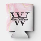 Rosa Marmormonogramm | Girly Modern Gold Glitzer Dosenkühler (Rückseite)