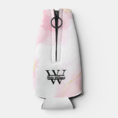 Rosa Marmormonogramm | Girly Modern Gold Glitzer Flaschenkühler (Rückseite)