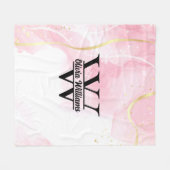 Rosa Marmormonogramm | Girly Modern Gold Glitzer Fleecedecke (Vorderseite (Horizontal))