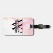 Rosa Marmormonogramm | Girly Modern Gold Glitzer Gepäckanhänger (Rückseite horizontal)