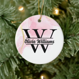 Rosa Marmormonogramm | Girly Modern Gold Glitzer Keramik Ornament