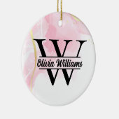 Rosa Marmormonogramm | Girly Modern Gold Glitzer Keramik Ornament (Rechts)