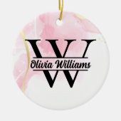 Rosa Marmormonogramm | Girly Modern Gold Glitzer Keramik Ornament (Vorne)