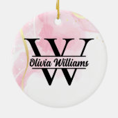 Rosa Marmormonogramm | Girly Modern Gold Glitzer Keramik Ornament (Hinten)