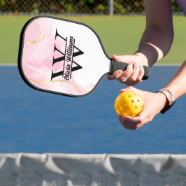 Rosa Marmormonogramm | Girly Modern Gold Glitzer Pickleball Schläger