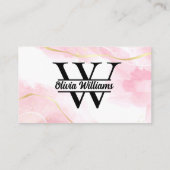 Rosa Marmormonogramm | Girly Modern Gold Glitzer Visitenkarte (Rückseite)