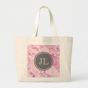 Rosa Marmormonogramm mit grauem Circle Motif Jumbo Stoffbeutel