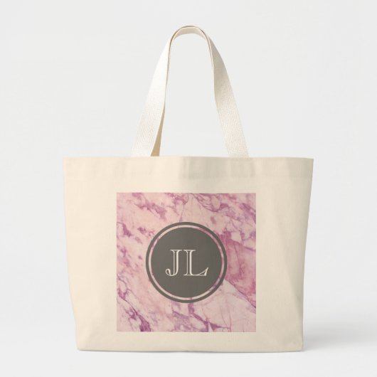 Rosa Marmormonogramm mit grauem Circle Motif Jumbo Stoffbeutel (Vorne)