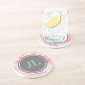 Rosa Marmormonogramm mit grauem Circle Motif Sandstein Untersetzer (Seite)