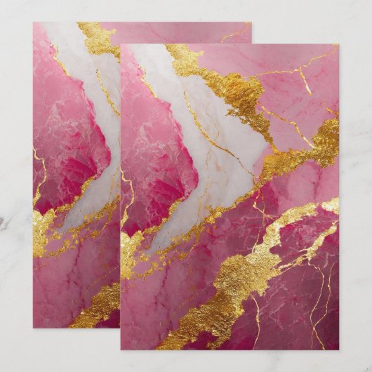 Rosa Marmormuster mit Gold Einladung (Vorne/Hinten)