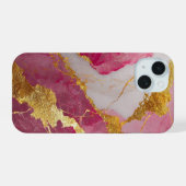 Rosa Marmormuster mit Gold iPhone 15 Hülle (Rückseite (Horizontal))