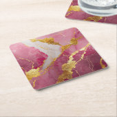 Rosa Marmormuster mit Gold Rechteckiger Pappuntersetzer (angewinkelt)