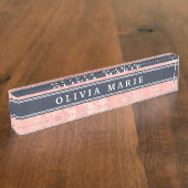 Rosa Marmormuster Navy Blue Akzent Namensplakette (Seite)