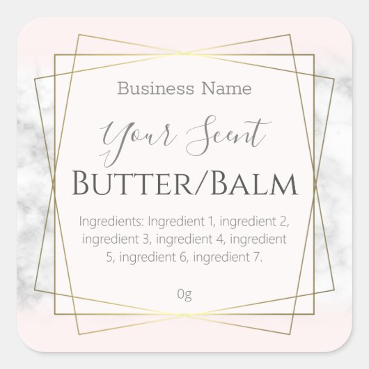 Rosa Marmorplatte Creme Body Butter Lip Balm Label Quadratischer Aufkleber (Vorderseite)