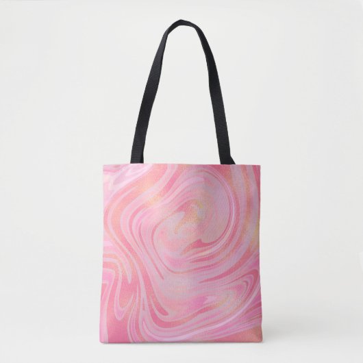 Rosa Marmorplatte Swirl & Gold Glitzer Muster Tasche (Vorderseite)