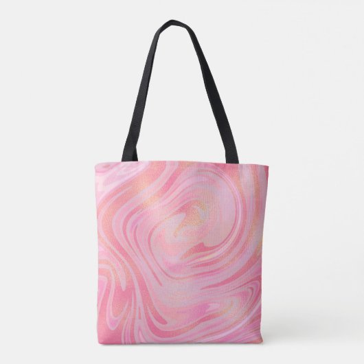 Rosa Marmorplatte Swirl & Gold Glitzer Muster Tasche (Rückseite)