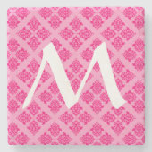 Rosa marokkanische Damaske mit Monogramm Steinuntersetzer (Vorderseite)