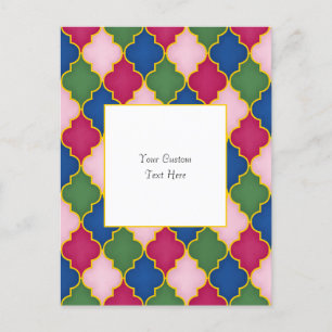 Rosa marokkanische Tile Elegante Custom Postkarte