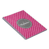 Rosa marokkanisches Fliesenmuster Grau Monogramm Notizblock (Rechte Seite)