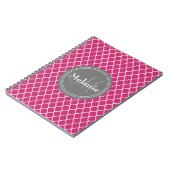 Rosa marokkanisches Fliesenmuster Grau Monogramm Notizblock (Linke Seite)
