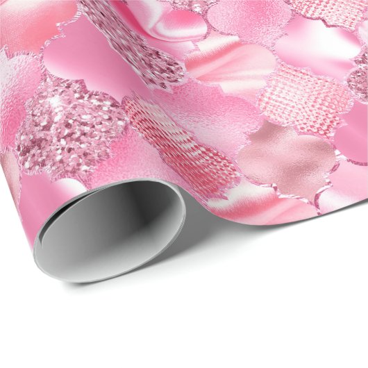 Rosa marokkanisches Quatrefolienmuster Geschenkpapier (Rolleneckpunkt)