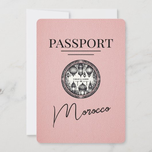 Rosa Marokko Pass Einladung Hochzeit (Rückseite)