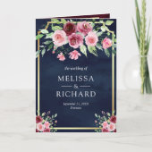 Rosa Marsala Florales Und-Zeichen Navy QR-Code Hoc Einladung (Vorderseite)