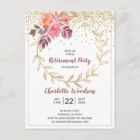 Rosa Marsala Gold Glitzer Ankündigungspostkarte (Vorderseite)