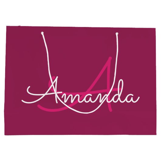 Rosa Marsala Monogram Name Brautparty Große Geschenktüte (Rückseite)