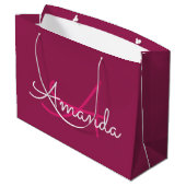 Rosa Marsala Monogram Name Brautparty Große Geschenktüte (Rückseite Schrägansicht)