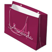 Rosa Marsala Monogram Name Brautparty Große Geschenktüte (Vorderseite Schrägansicht)