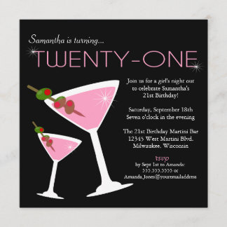 Rosa Martini 21. Geburtstag Party Einladung