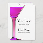 Rosa Martini-Cocktails Einladung Vorlage (Vorne/Hinten)