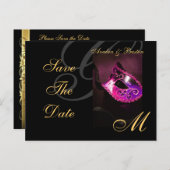 Rosa Maskenmaske Save the Date Postkarte (Vorne/Hinten)