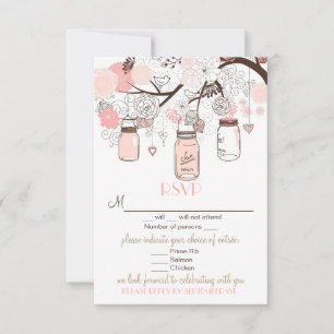 Rosa Mason Gläser und Liebesvögel RSVP Hochzeitska Karte