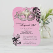Rosa Masquerade Ball Maske Kostüm Halloween Teil Einladung (Stehend Vorderseite)