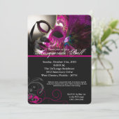 Rosa Masquerade Ball Maske Kostüm Halloween Teil Einladung (Stehend Vorderseite)