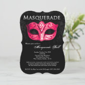 Rosa Masquerade Ball Maske Kostüm Halloween Teil Einladung (Stehend Vorderseite)