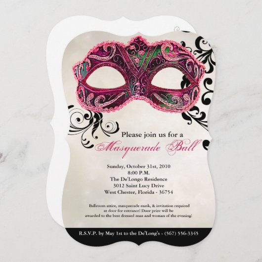 Rosa Masquerade Ball Maske Kostüm Halloween Teil Einladung (Vorne/Hinten)