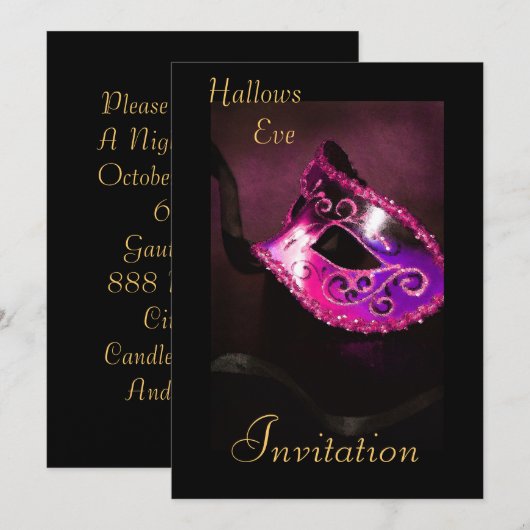 Rosa Masquerade Halloween Einladung (Vorne/Hinten)