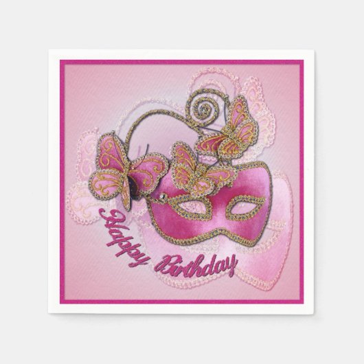 Rosa Masquerade Maske Birthday Napkins Serviette (Vorderseite)