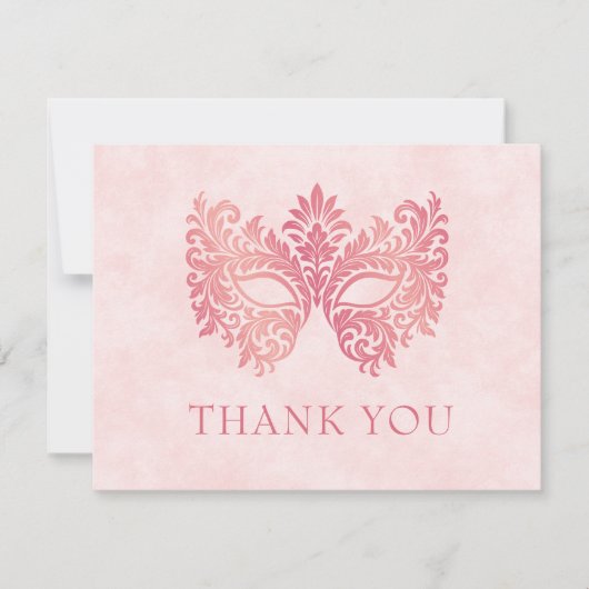 Rosa Masquerade Maske Elegante Quinceanera Dankeskarte (Vorderseite)