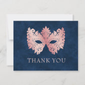 Rosa Masquerade Maske Elegante Quinceanera Dankeskarte (Vorderseite)