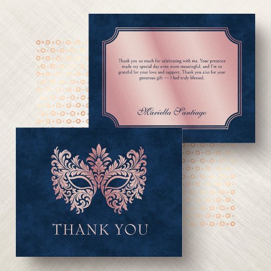 Rosa Masquerade Maske Elegante Quinceanera Dankeskarte