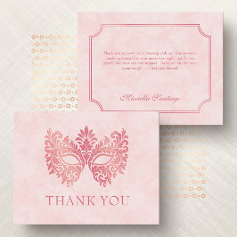 Rosa Masquerade Maske Elegante Quinceanera Dankeskarte